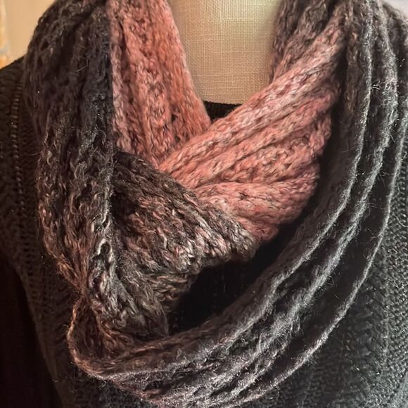 Black and Pink Ombre Knit Infinity Scarf One Size Fits Most - Picture 2 of 7